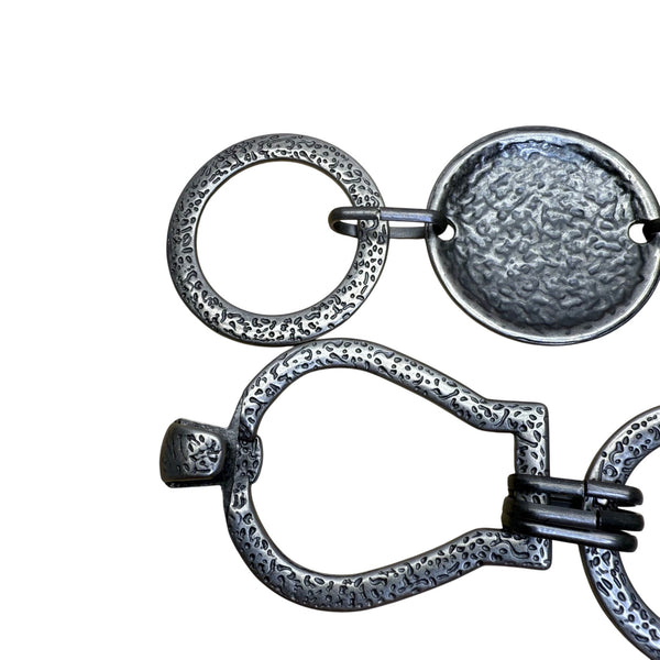 Silver Tone Textured Metal Women’s Chain Necklace Oval & Circle Link Design
