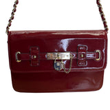 Anne Klein Red Patent Faux Leather Gold Lock Accent Chain Strap Shoulder Bag
