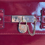 Anne Klein Red Patent Faux Leather Gold Lock Accent Chain Strap Shoulder Bag