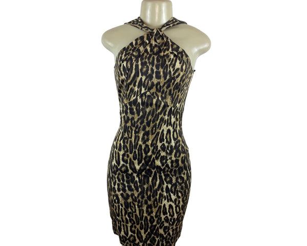 Michael Kors Leopard Print Halter Neck Bodycon Dress Size 2- NEW