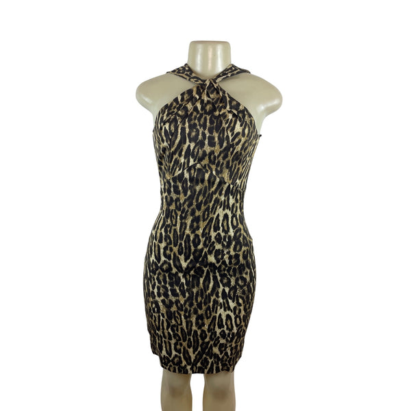 Michael Kors Leopard Print Halter Neck Bodycon Dress Size 2- NEW