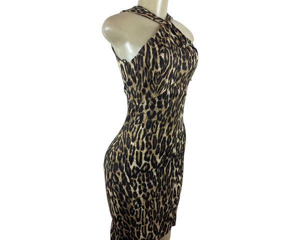 Michael Kors Leopard Print Halter Neck Bodycon Dress Size 2- NEW