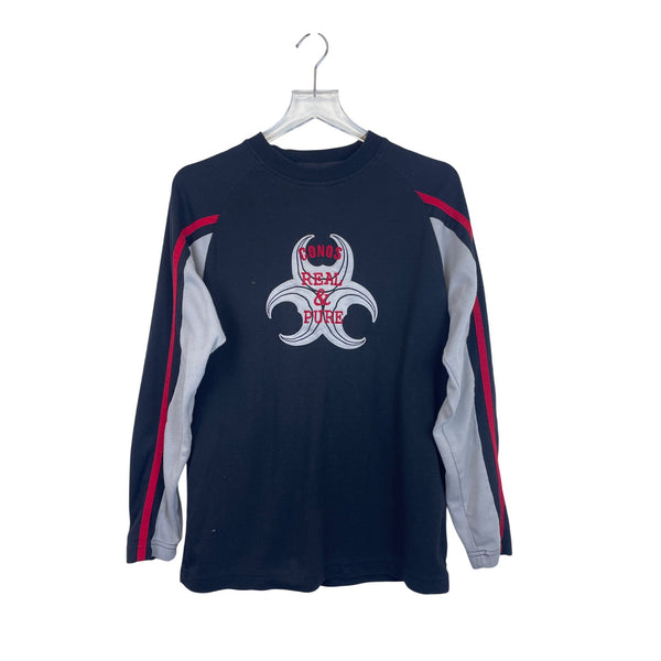 Conos Mens Black Gray Long Sleeve Raglan Shirt Real & Pure Embroidery Medium