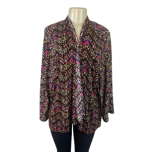 Chicos Travelers Open Front Multicolor Printed Cardigan Jacket Size 3