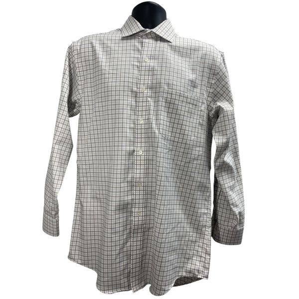 Tasso Ella Mens Regular Fit Non-Iron Plaid Dress Shirt White & Gray Size M