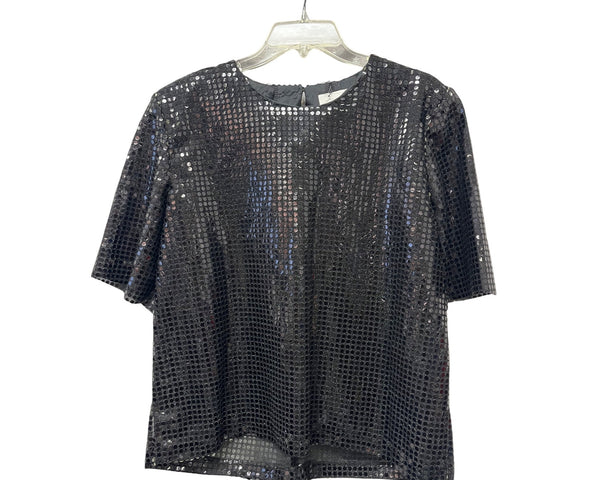 André Sauvage Womens Black Sequin Short-Sleeve Top Size Unknown Vintage Blouse