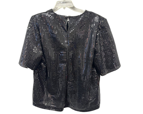 André Sauvage Womens Black Sequin Short-Sleeve Top Size Unknown Vintage Blouse