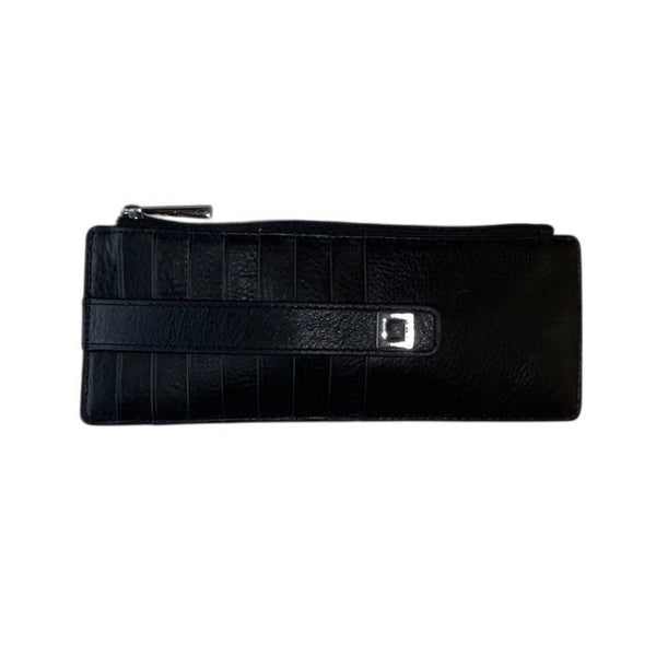 Lodis RFID-Blocking Black Leather Slim Wallet With Card Slots & Zip Closure Sz M