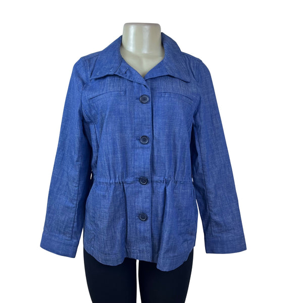 Denim & Co. Womens Blue Denim Button-Up Jacket Long Sleeve Size M