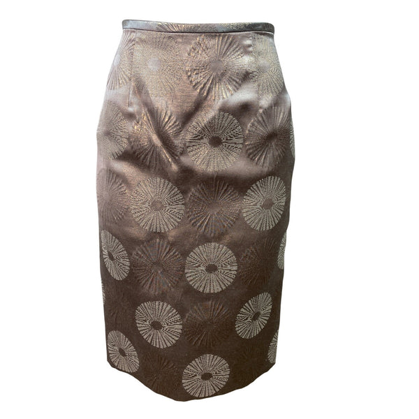 Adrianna Papell Evening Essentials Brown & Gold Brocade Pencil Skirt Size 6