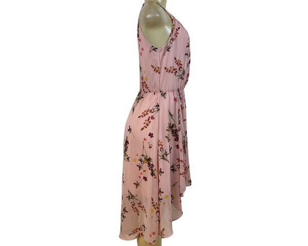 White House Black Market Women's Pink Floral Halter High Low Dress Size 4