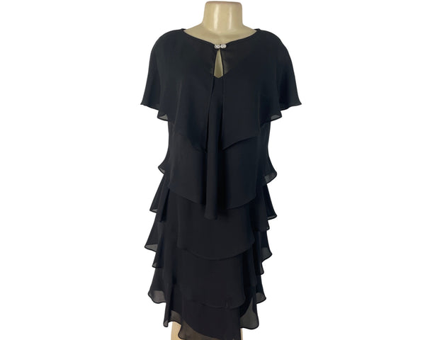 Patra Petite Womens Black Layered Ruffle Sleeveless Dress Cocktail Size 12