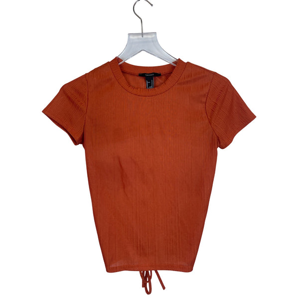 Forever 21 Womens Rust Orange Ribbed Knit Open-Back Tie Detail Crop Top Size M