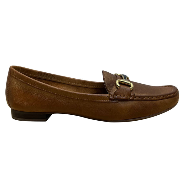 Marc Joseph Grand St Women’s Brown Leather Gold Bit Slip-On Loafers Size 9.5