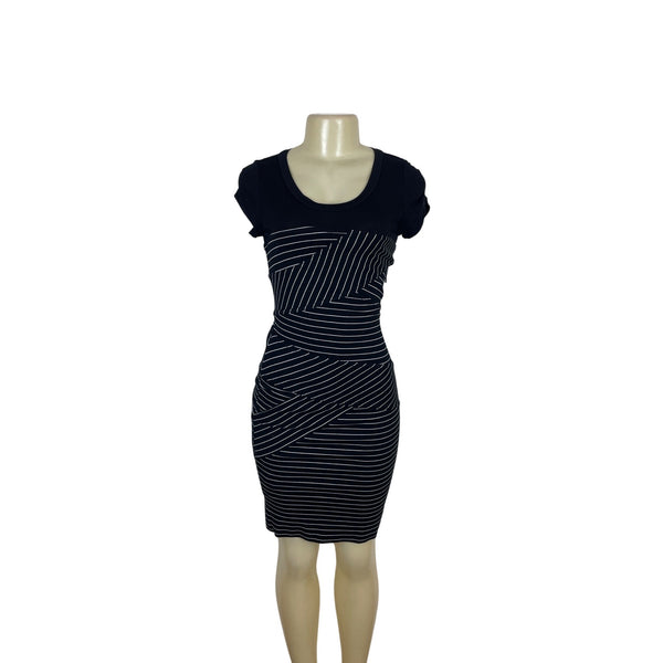 BCBG Max Azria Womens Black & White Striped Bodycon Layered Dress SIze 4