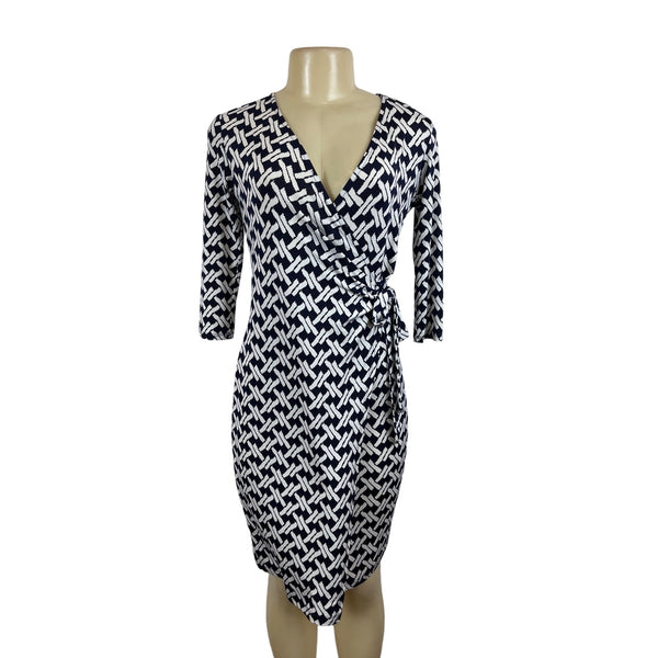 Gilli Womens Navy & White Wrap Dress With Geometric Pattern Sz XS