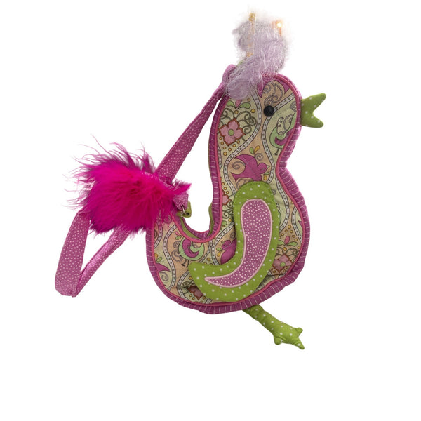 Whimsical Bird-Shaped Kids Crossbody Bag In Pink & Green Fabric