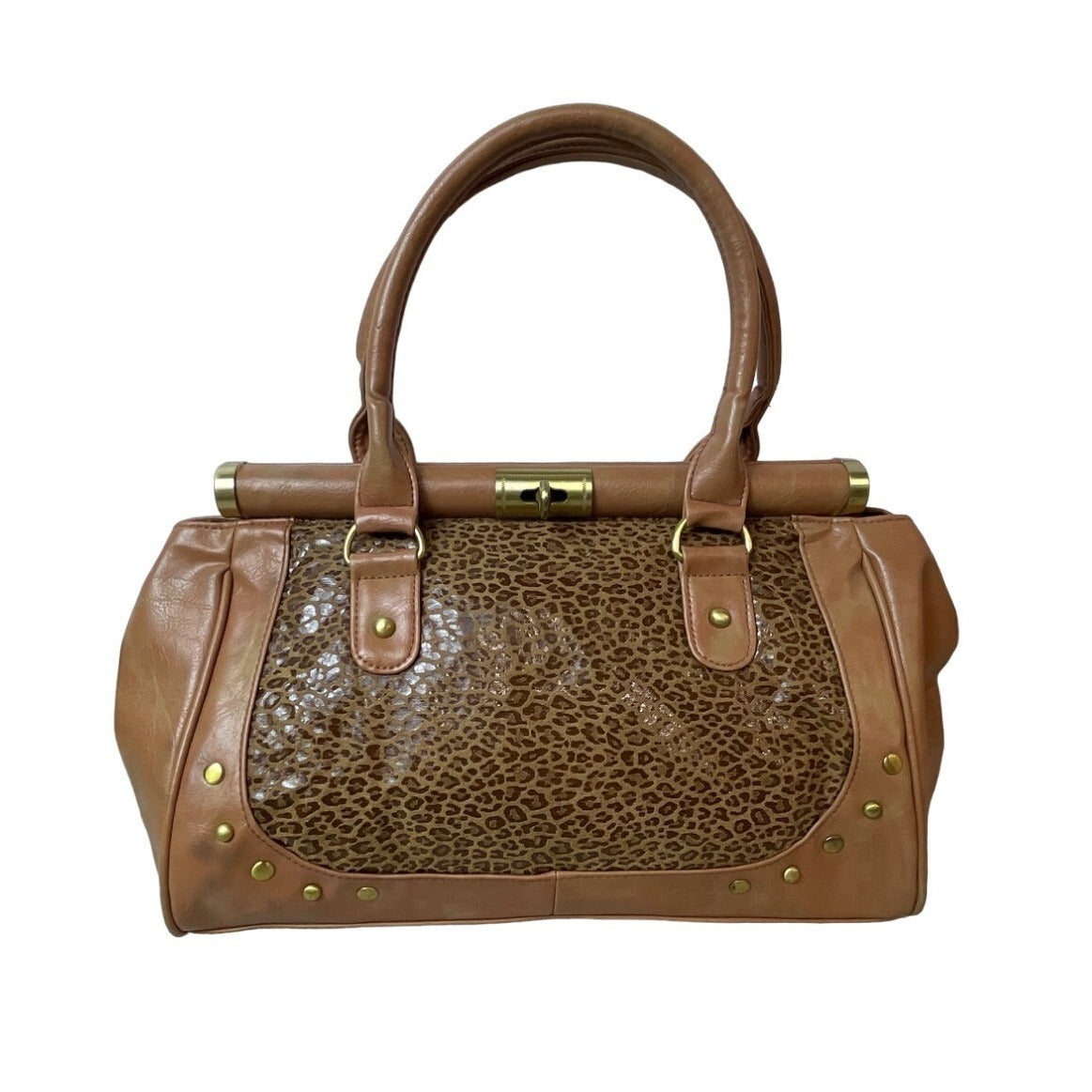 Arden B Women's Brown Animal Print With Bronce Details Leather Handbag Sz M