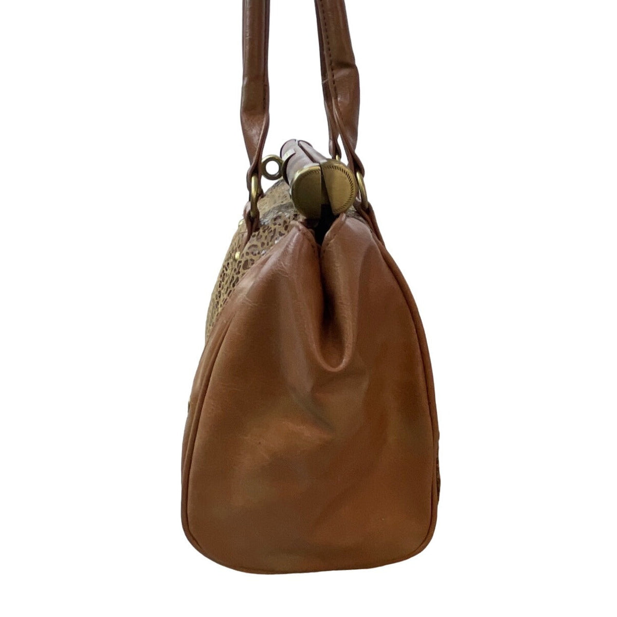 Arden B Women's Brown Animal Print With Bronce Details Leather Handbag Sz M