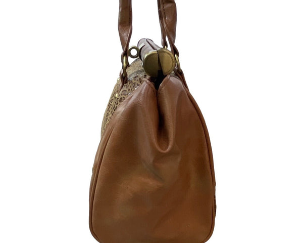 Arden B Women's Brown Animal Print With Bronce Details Leather Handbag Sz M