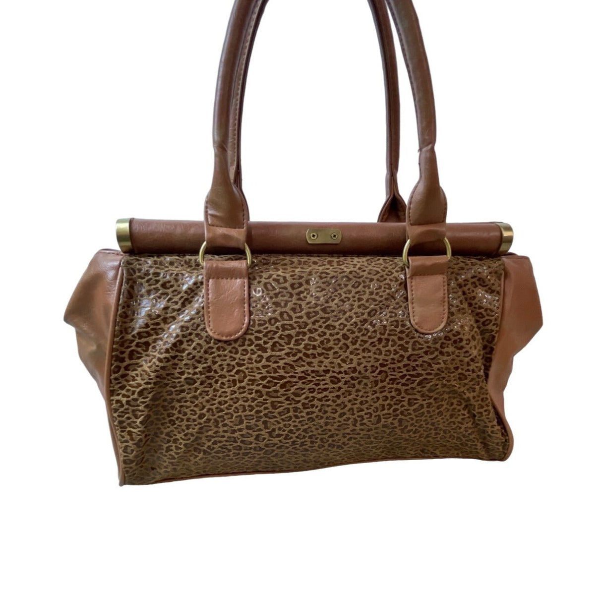 Arden B Women's Brown Animal Print With Bronce Details Leather Handbag Sz M