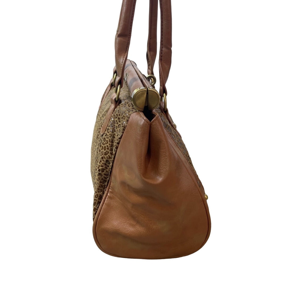 Arden B Women's Brown Animal Print With Bronce Details Leather Handbag Sz M