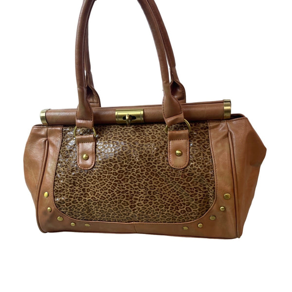 Arden B Women's Brown Animal Print With Bronce Details Leather Handbag Sz M