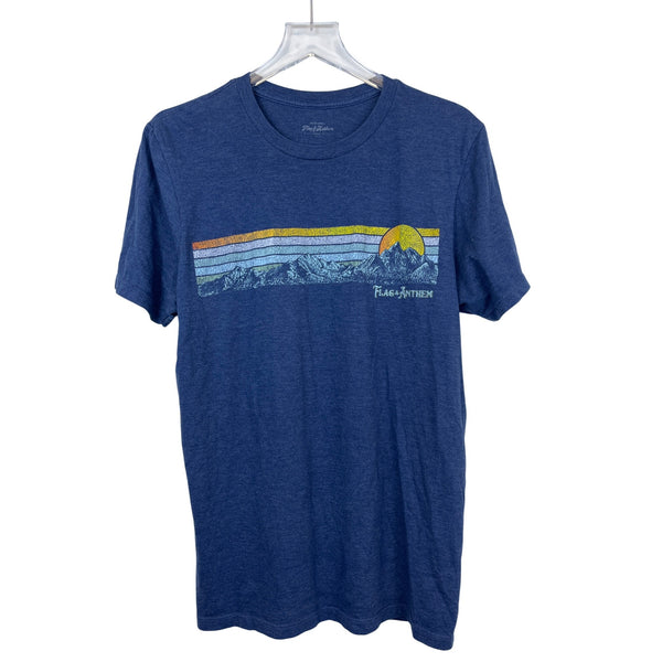 Flag & Anthem Mens Blue Graphic Tee Mountain Sunset Print Size M