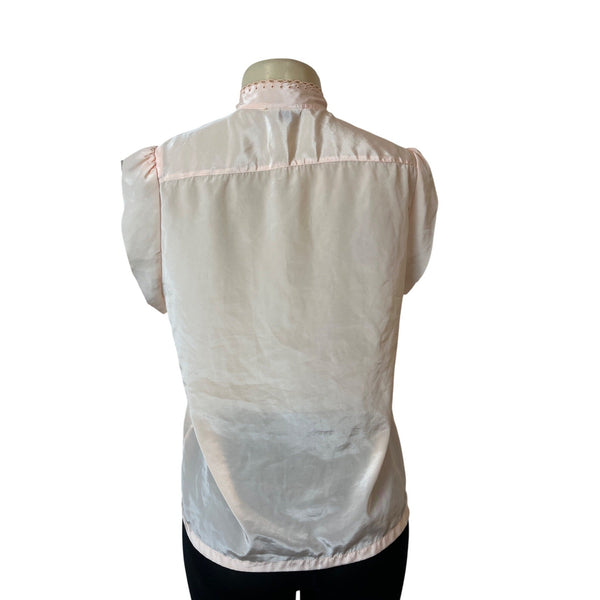 Vintage Mariane Womens Blouse With Lace Embroidery In Peach Satin Sz M/L
