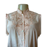 Vintage Mariane Womens Blouse With Lace Embroidery In Peach Satin Sz M/L