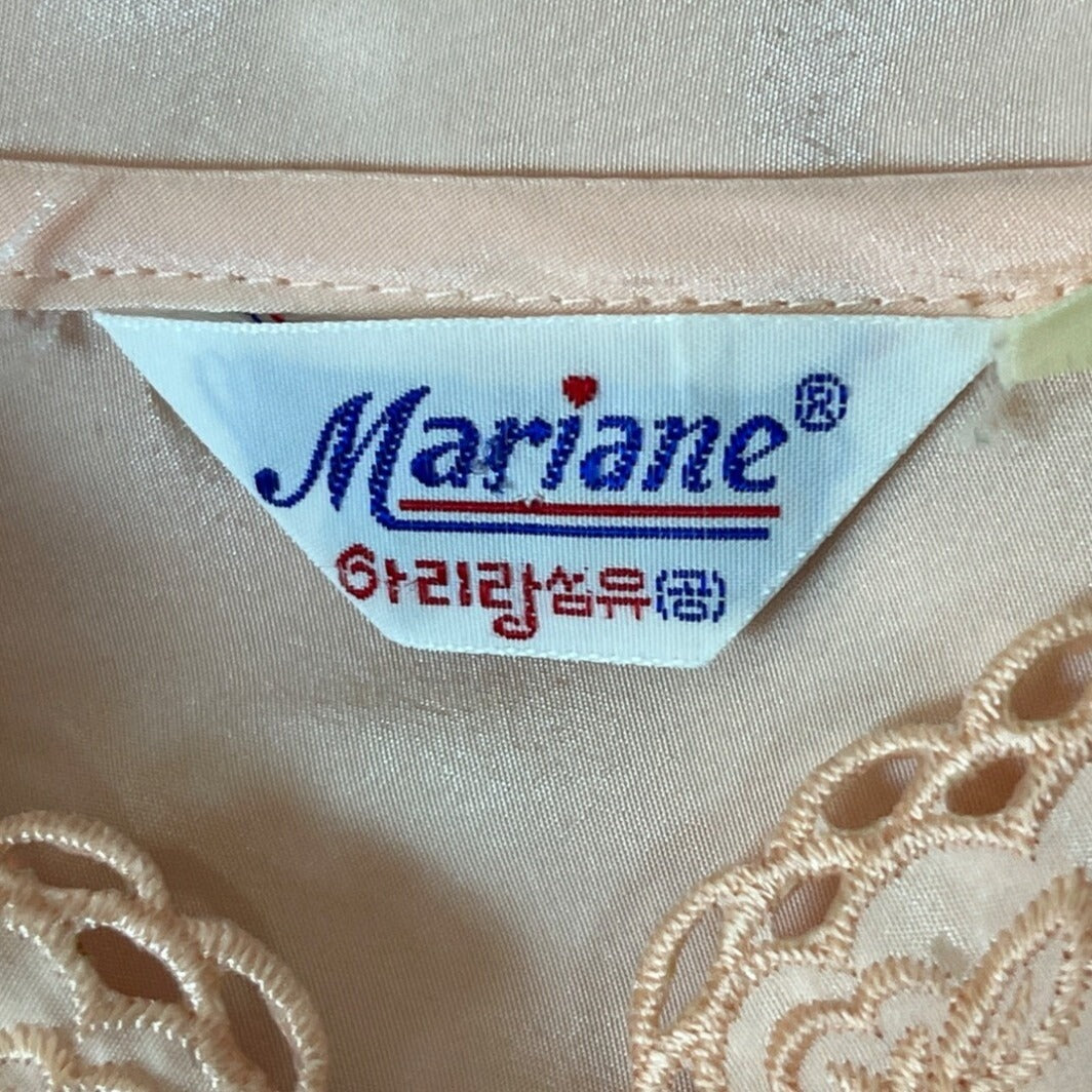 Vintage Mariane Womens Blouse With Lace Embroidery In Peach Satin Sz M/L