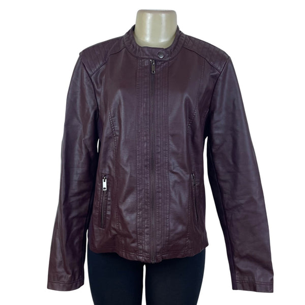 S.E.B. By Sebby Womens Burgundy Faux Leather Moto Jacket Full Zip Sz XL
