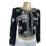 Vtg Linda Rico Beaded Sequin Black Jacket Geometric Patterns Embellishments Sz S