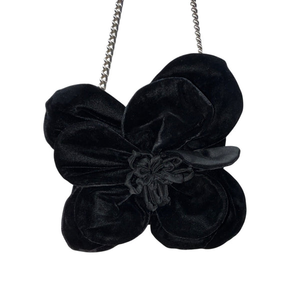 Kate Spade Black Velvet Flower With Gold Chain Strap Crossbody Bag Size S