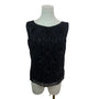 Vintage Beaded Sleeveless Black Top With Fringe Hem & Floral Embellishments
