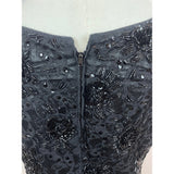 Vintage Beaded Sleeveless Black Top With Fringe Hem & Floral Embellishments