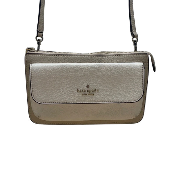 Kate Spade Beige & White Pebbled Leather Front Pocket Leila Crossbody Bag Sz S