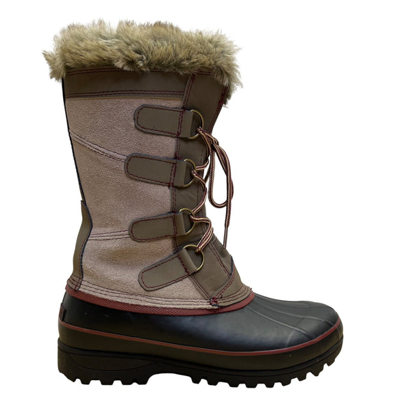Khombu Women’s Brown & Black Faux Fur Lace-Up Waterproof Snow Boots Size 8M