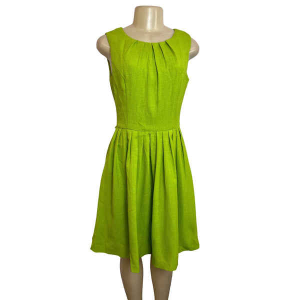 Ellen Tracy Womens Sleeveless Lime Fit & Flare Dress With Pleated Skirt Size 4
