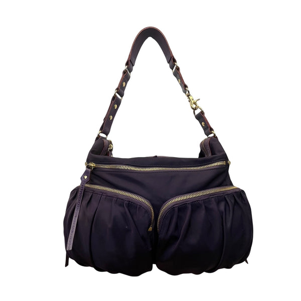 MZ Wallace Women’s Purple Nylon Gold-Tone Zipper Details Ruched Shoulder Bag