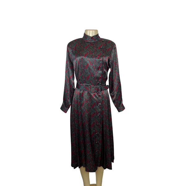 Vintage Talbots Petite Paisley Midi Dress Long Sleeve Pleated Skirt Sz 6P