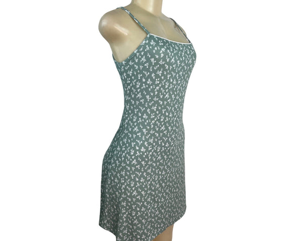 See You Monday Green Floral Print Spaghetti Strap Mini Dress Womens Size L