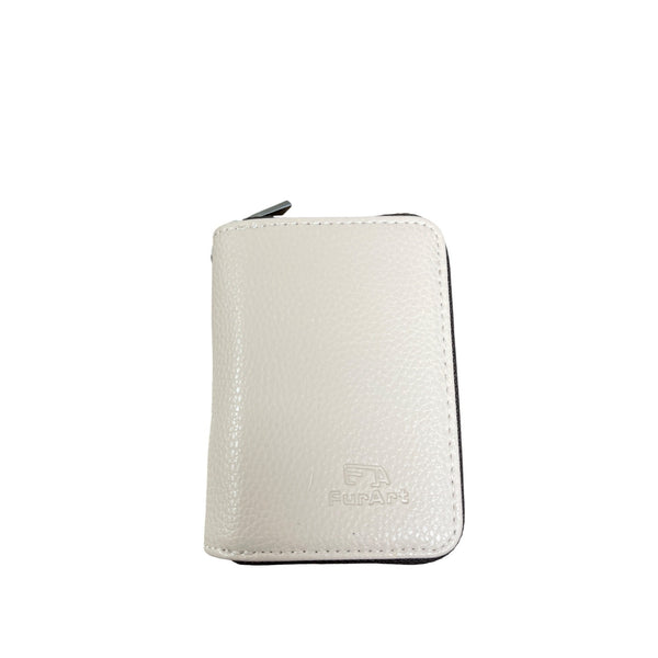 FurArt Unisex Beige Faux Leather RFID Wallet Compact Card Holder With Keychain Clasp