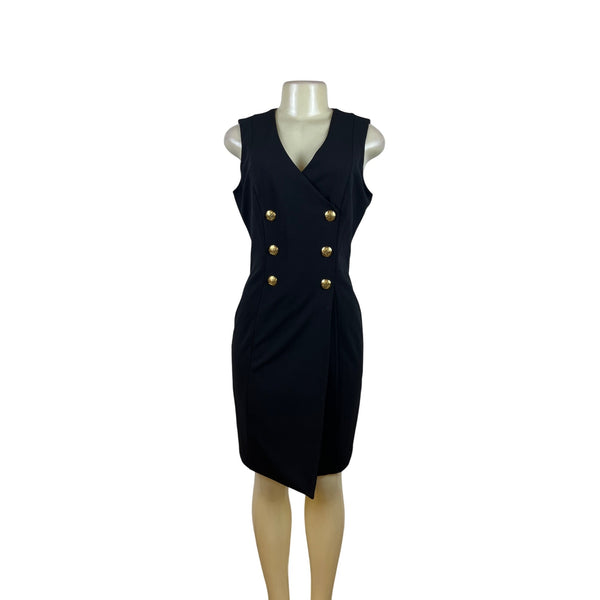 White House Black Market Women's Black Sleeveless Gold Button Dress Sz 10p - New