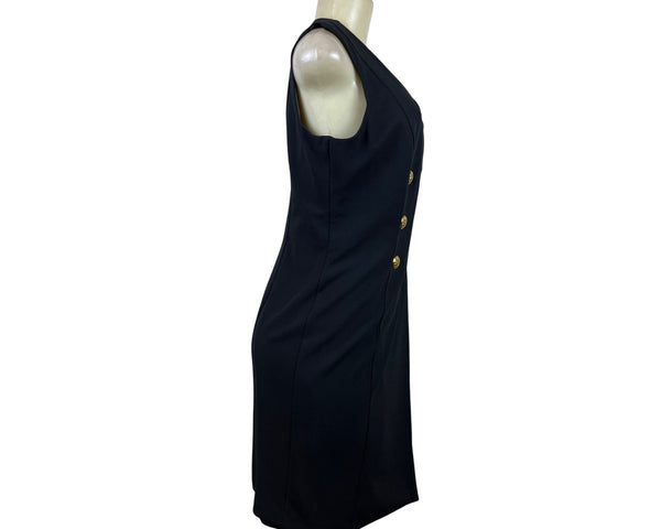 White House Black Market Women's Black Sleeveless Gold Button Dress Size 10p