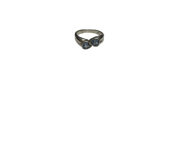 Sterling Silver Womens Blue Topaz Double Stone Ring Size 7 Elegant Vintage