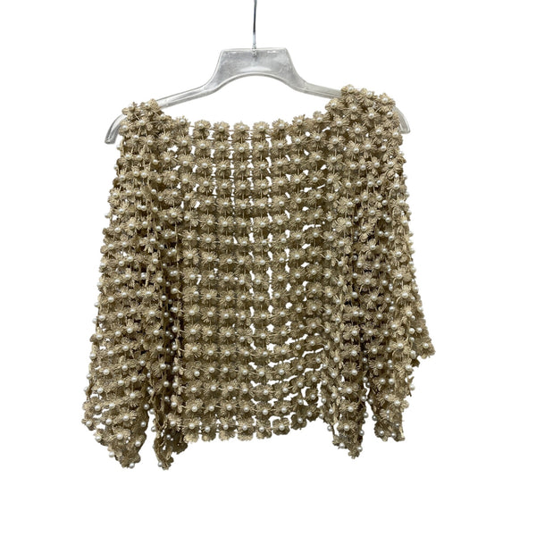 Handmade Womens Gold Beaded Floral Mesh Shawl Wrap With Pearls