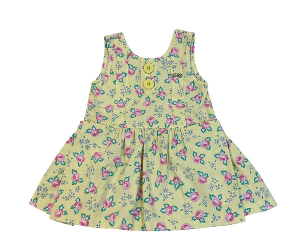 Lacoste Girls Yellow Floral Cotton Dress 4T With Back Buttons & Pockets