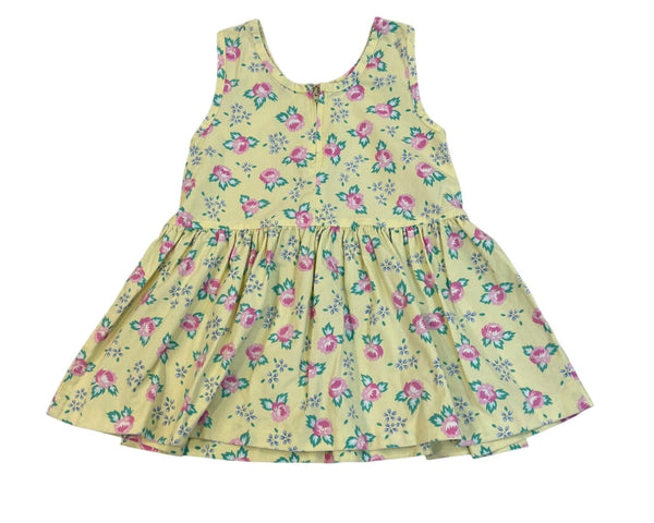 Lacoste Girls Yellow Floral Cotton Dress 4T With Back Buttons & Pockets