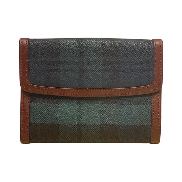 Polo Ralph Lauren Women's Classic Navy & Hunter Green Plaid Brown Trim Wallet